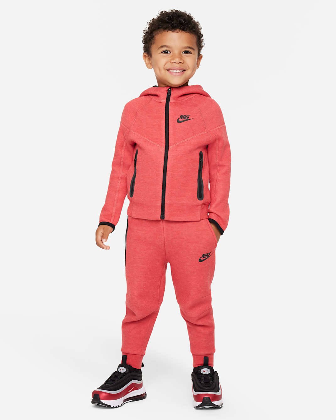 Nike Sportswear Tech Fleece Full-Zip Set Toddler 2-Piece Hoodie Set - Light University Red Heather