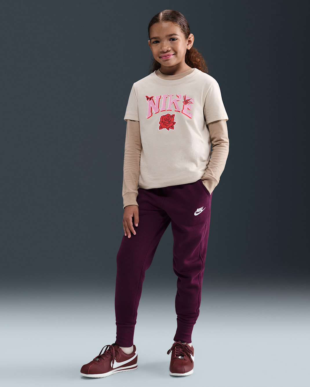 Nike Sportswear Club Fleece Big Kids' (Girls') High-Waisted Fitted Pants - Bordeaux/Bordeaux/White