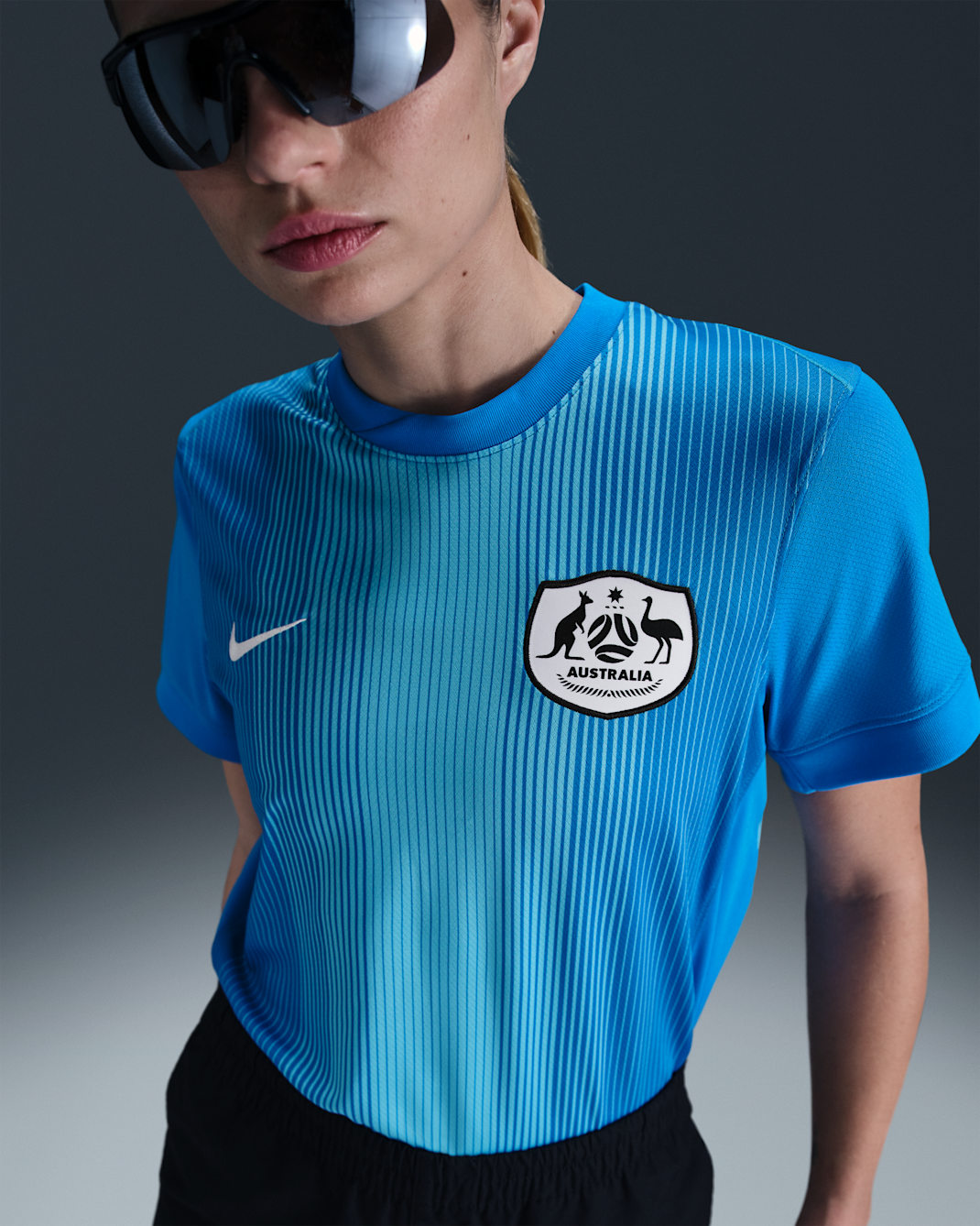 Australia 2025 Stadium Goalkeeper Women's Nike Dri-FIT Football Replica Short-Sleeve Shirt - Photo Blue/Baltic Blue/White