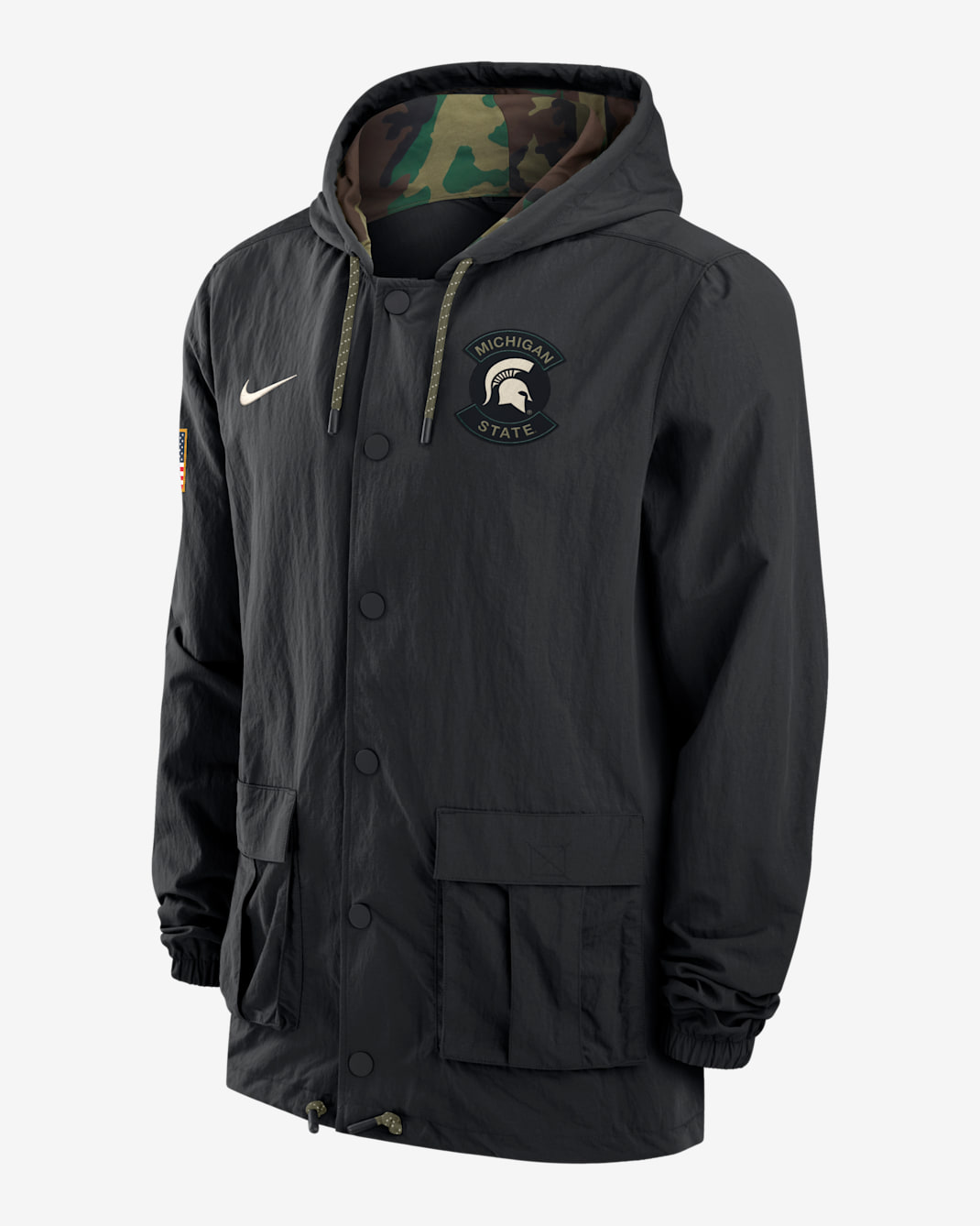 Michigan State Men's Nike Full-Snap Hooded Military Jacket - Black