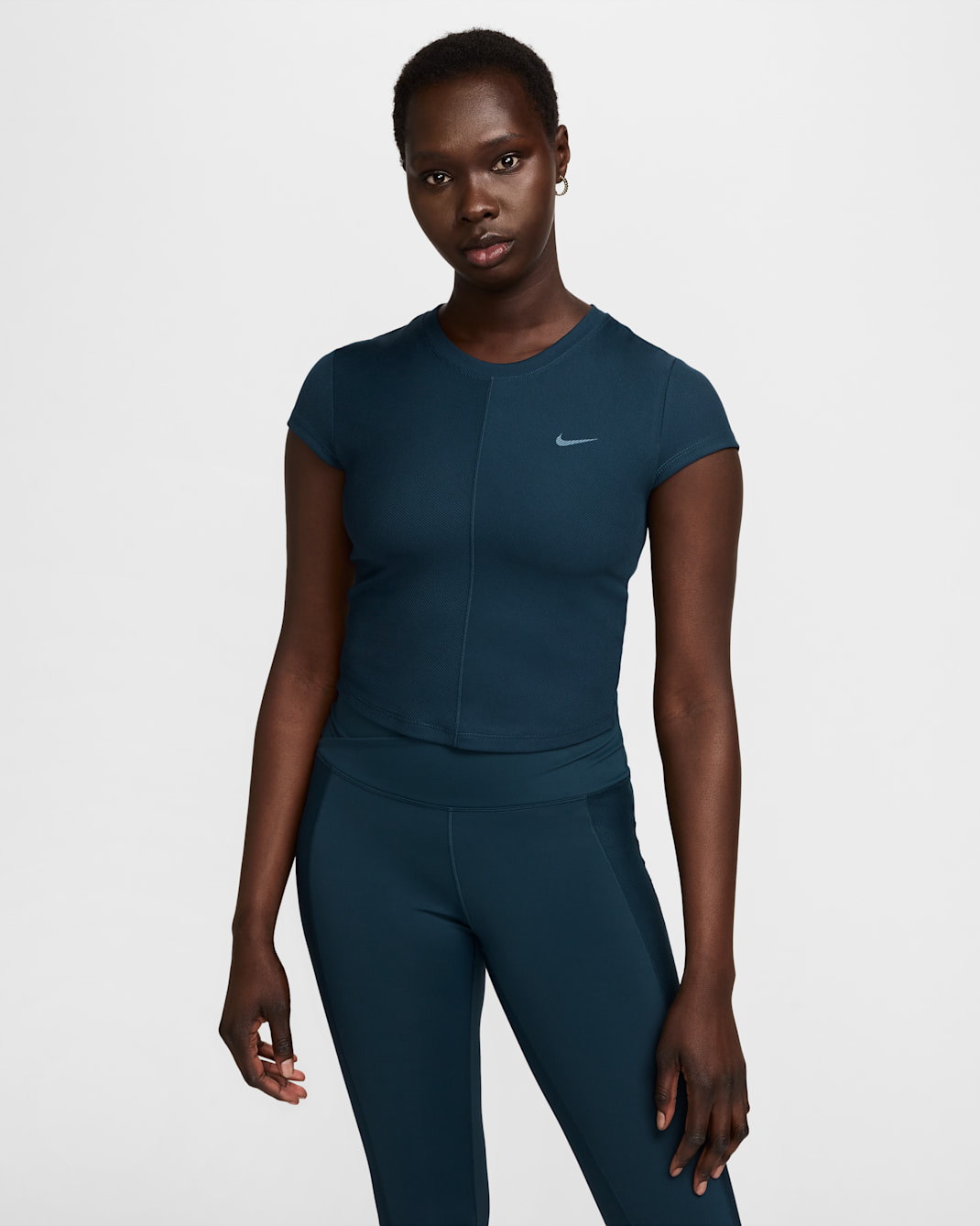 Nike One Fitted Rib Women's Dri-FIT Short-Sleeve Cropped Top - Armory Navy/White
