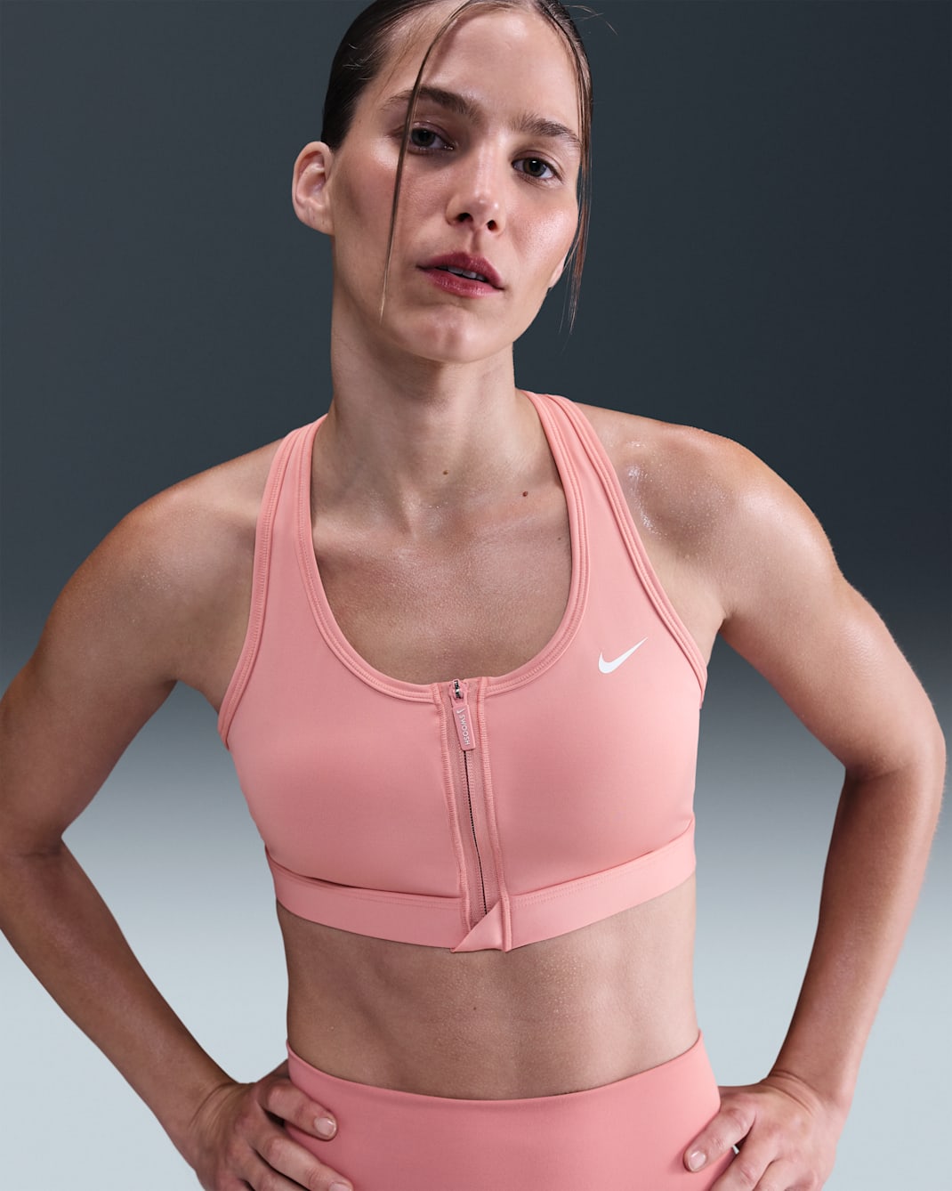 Nike Swoosh Front Zip Women's Medium-Support Padded Sports Bra - Rust Pink/White