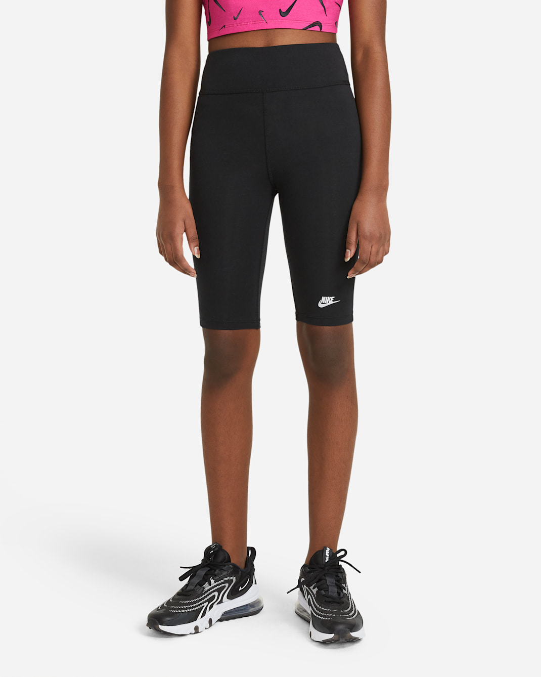 Nike Sportswear Older Kids' (Girls') High-Rise 23cm (approx.) Bike Shorts - Black/White