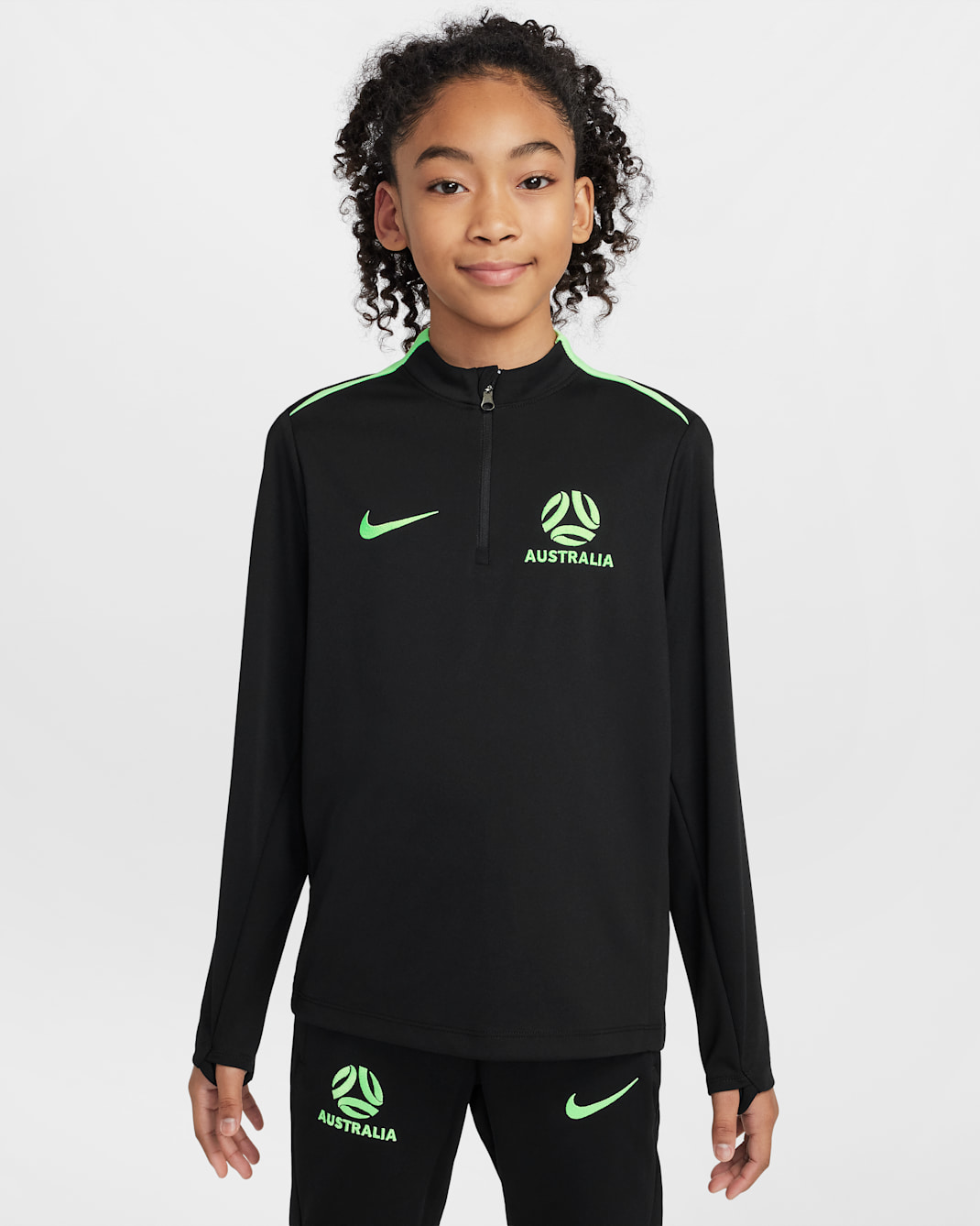 Australia Academy Pro Older Kids' Nike Dri-FIT Football Knit Drill Top - Black/Lime Blast/Lime Blast