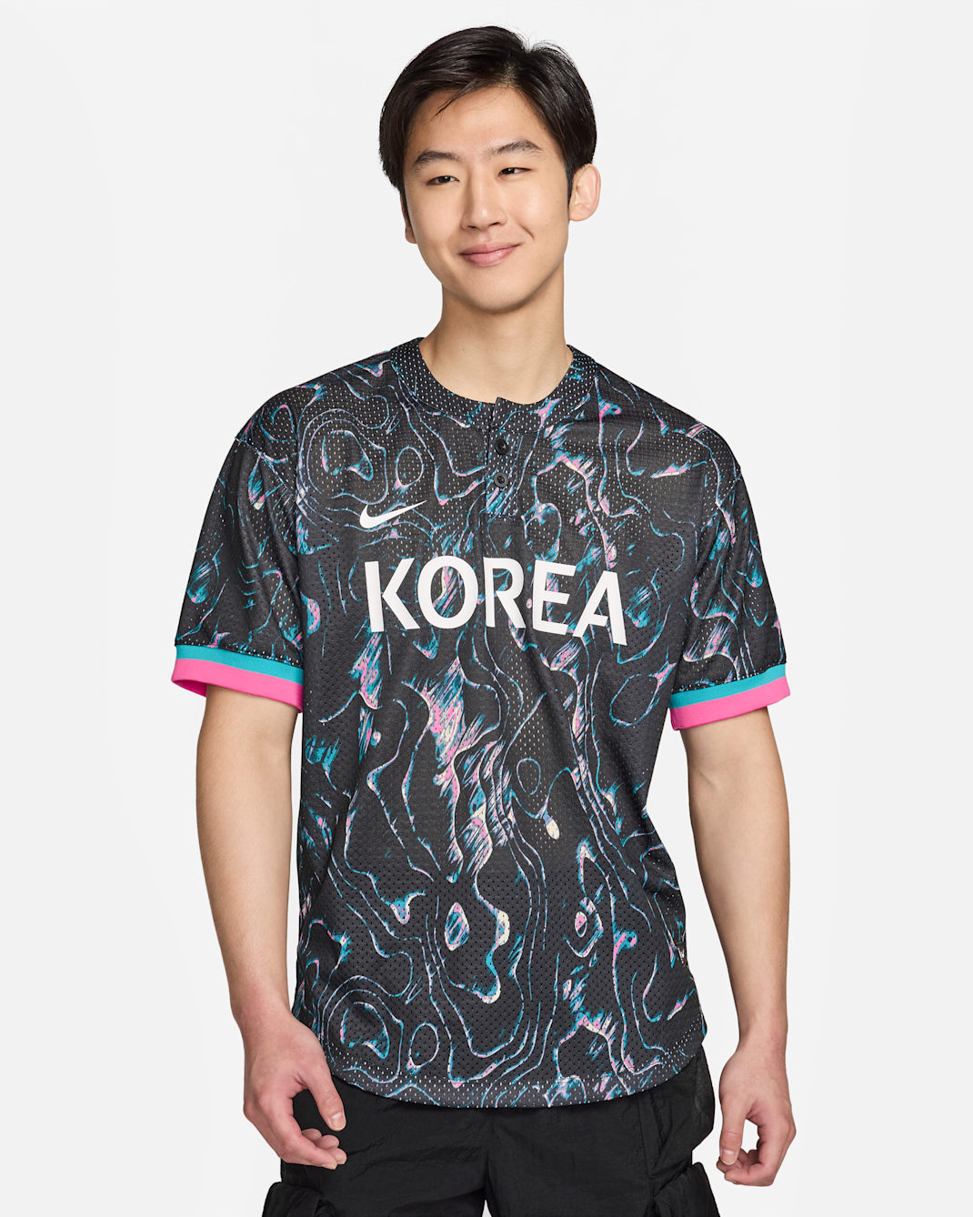Korea Men's Nike Baseball Jersey - Black/Pinksicle/Teal Nebula/White