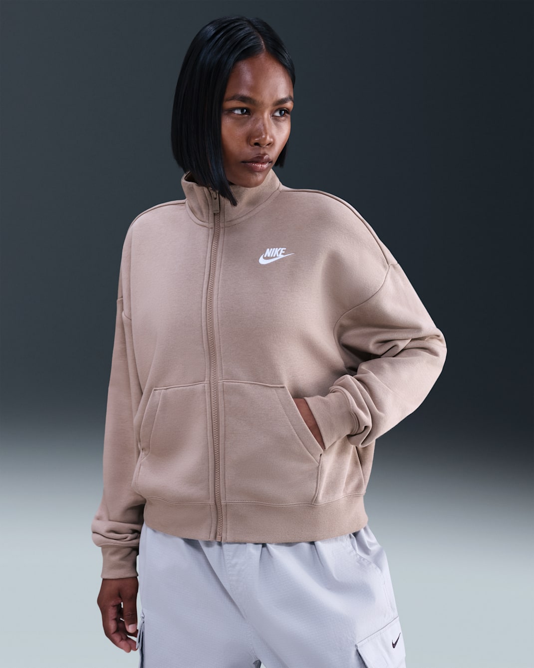 Nike Sportswear Club Fleece Women's Loose Track Jacket - Malt/White