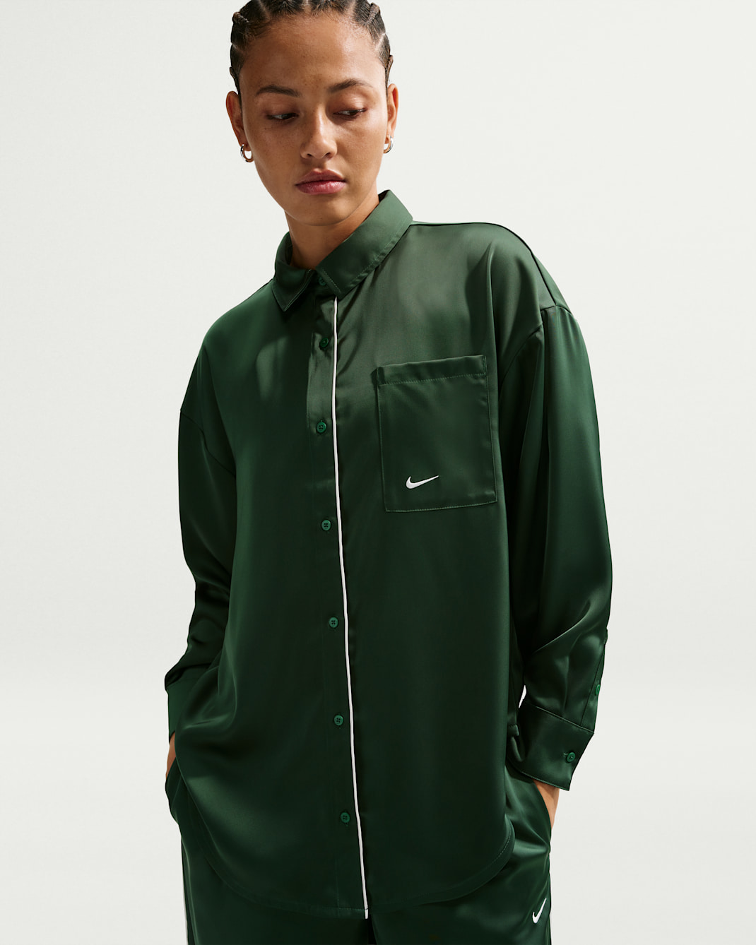 Nike Sportswear Women's Oversized Satin Long-Sleeve Top - Fir/Sail