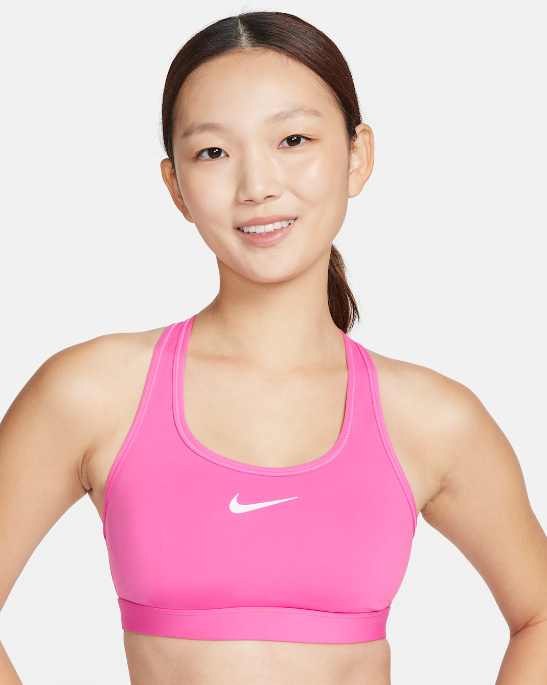 나이키 스우시 미디엄 서포트 여성 패드 스포츠 브라 - 플레이풀 핑크/화이트