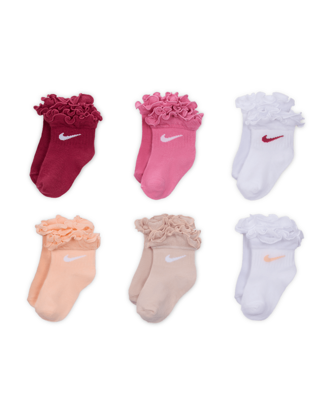 Nike Baby (12–24M)/Toddler Ruffled Socks (6 Pairs) - Sweet Beet