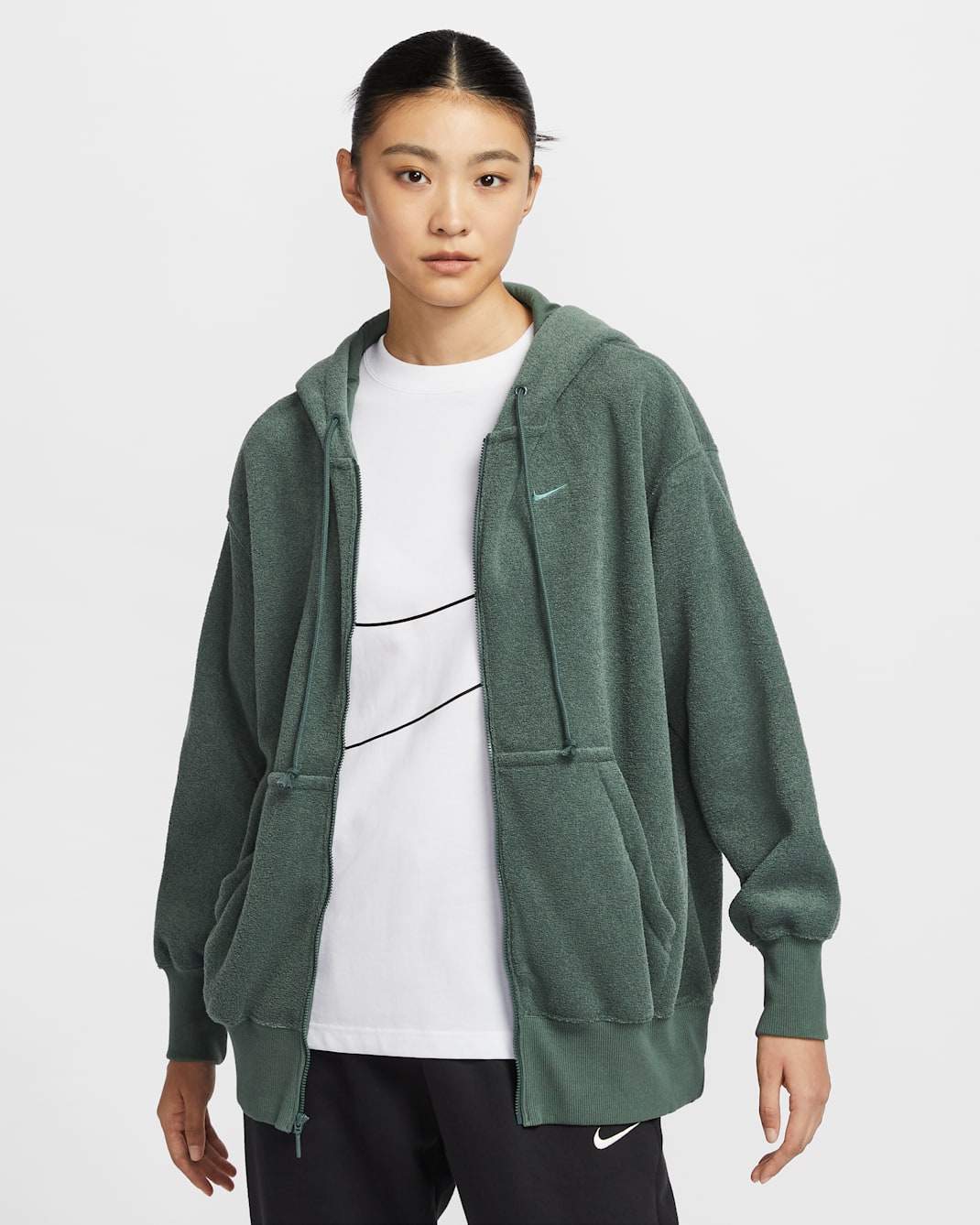 Nike Sportswear Phoenix Plush Women's Oversized Cosy Fleece Full-Zip Hoodie - Vintage Green/Bicoastal