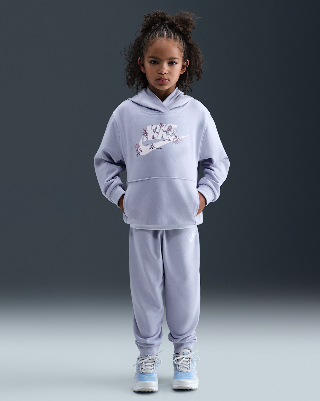 나이키 리틀키즈 프렌치 테리 풀오버 후디 앤 조거 세트 - 고스트