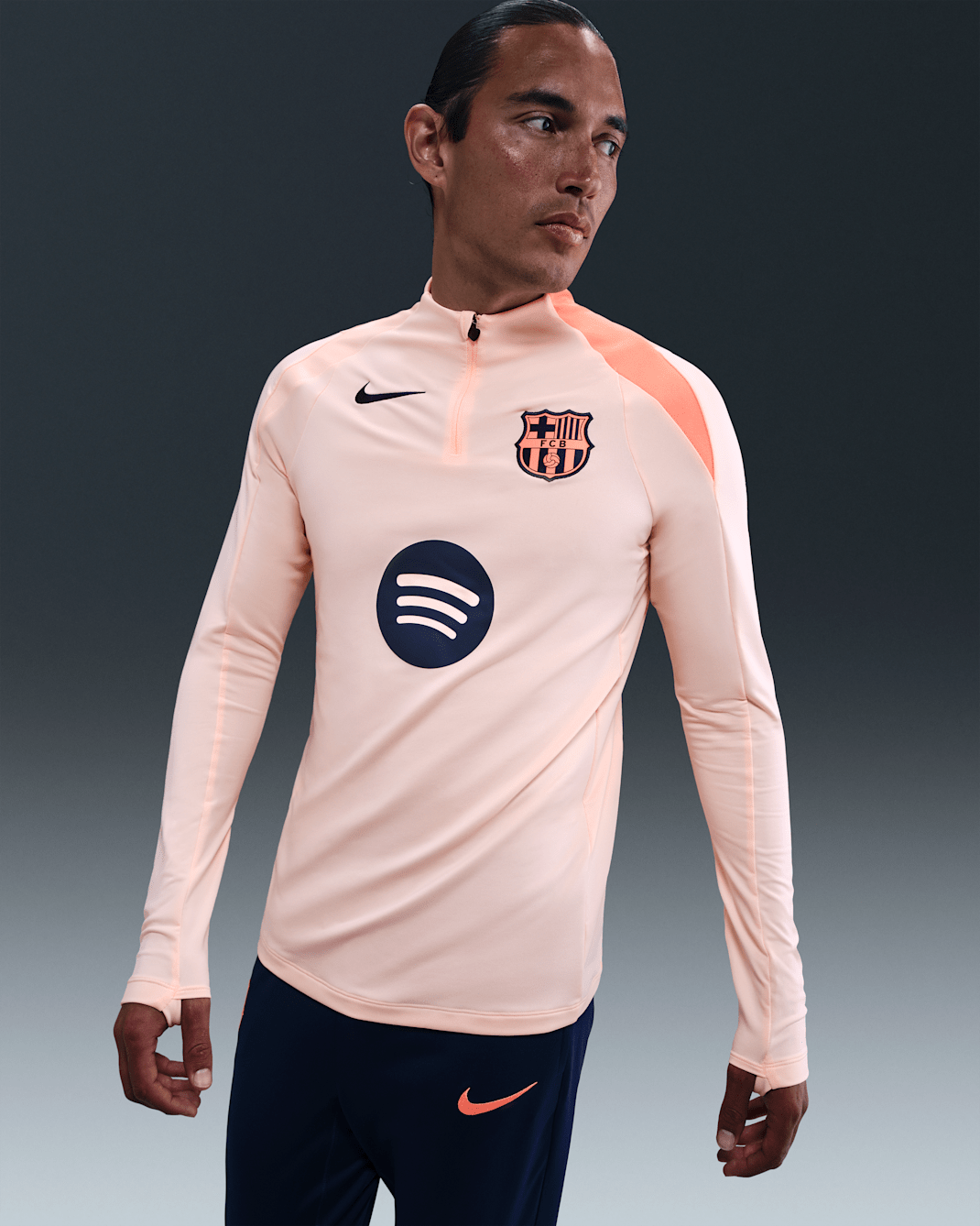 F.C. Barcelona Strike Third Men's Nike Dri-FIT Total 90 Football Knit Drill Top - Crimson Tint/Bright Mango/Midnight Navy