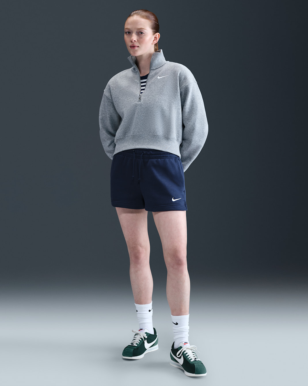 Γυναικείο σορτς μεσαίου καβάλου Nike Sportswear Phoenix Fleece 5 cm - Midnight Navy/Sail