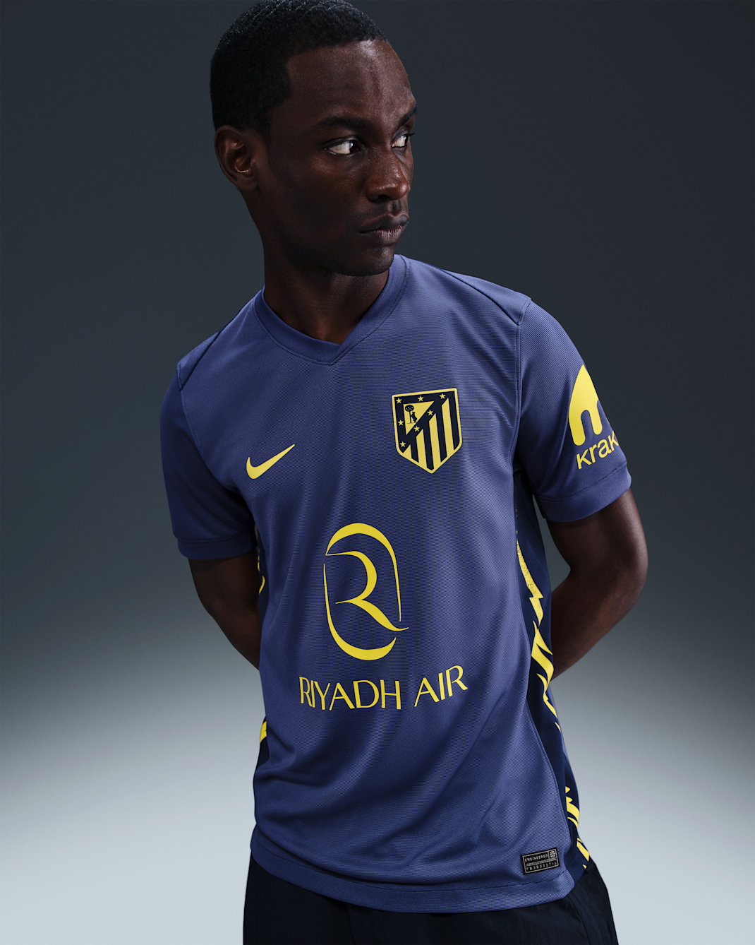 Atlético Madrid 2025/26 Stadium Uit Nike Dri-FIT replicavoetbalshirt voor heren - Binary Blue/Dark Purple Dust/Vibrant Yellow