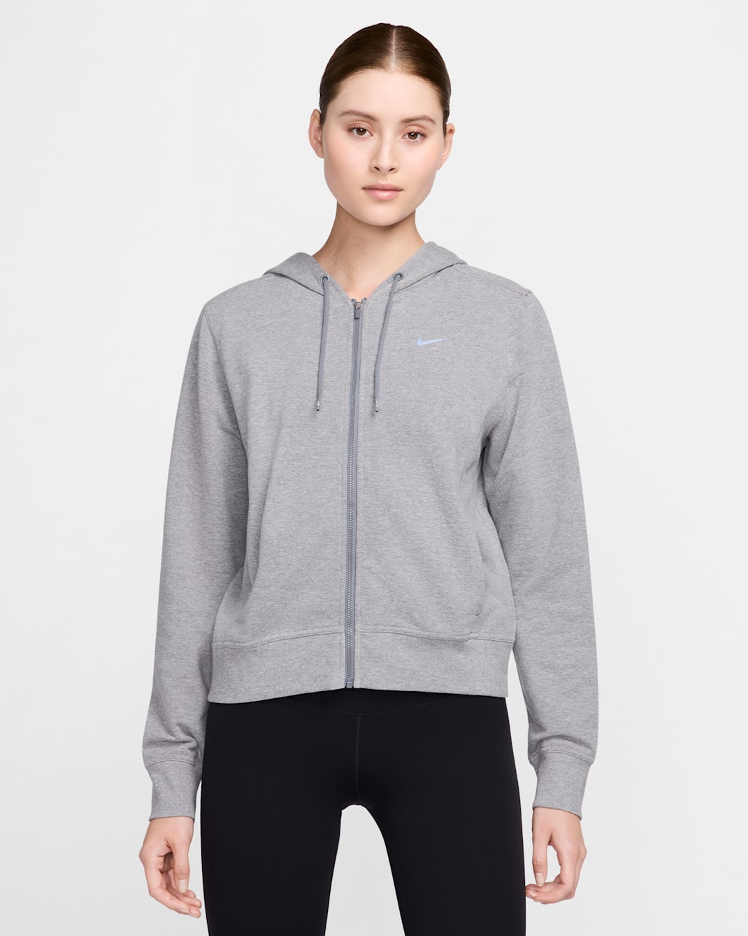Nike Dri-FIT One Women's Full-Zip French Terry Hoodie - Carbon Heather/Black