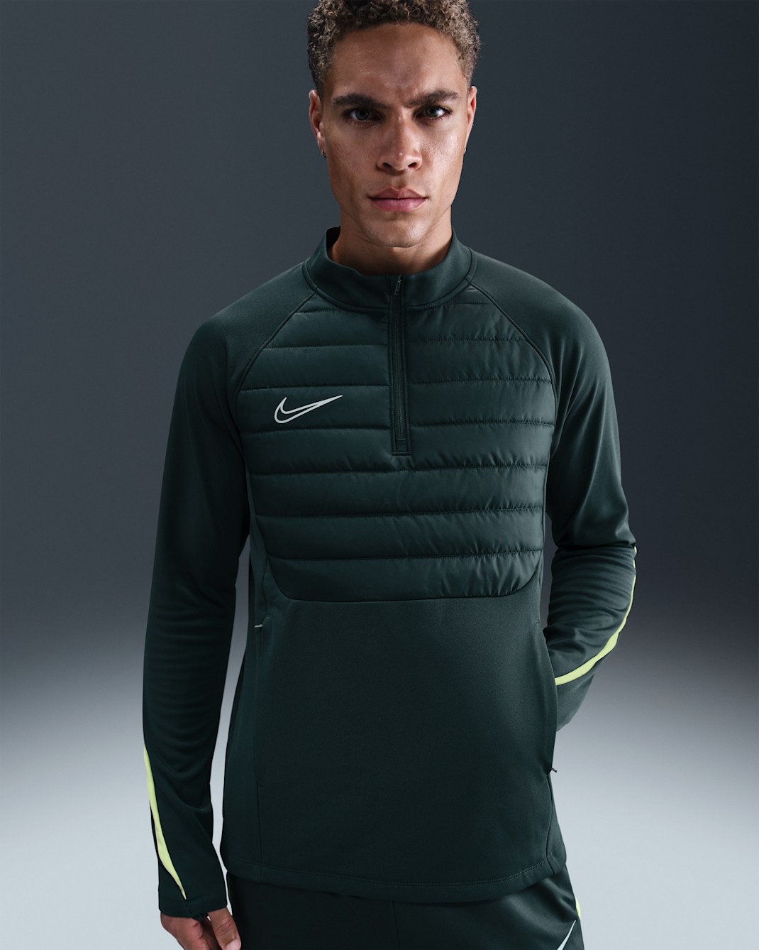 Nike Academy Winter Warrior Men's Therma-FIT 1/2-Zip Soccer Top - Seaweed/Limelight