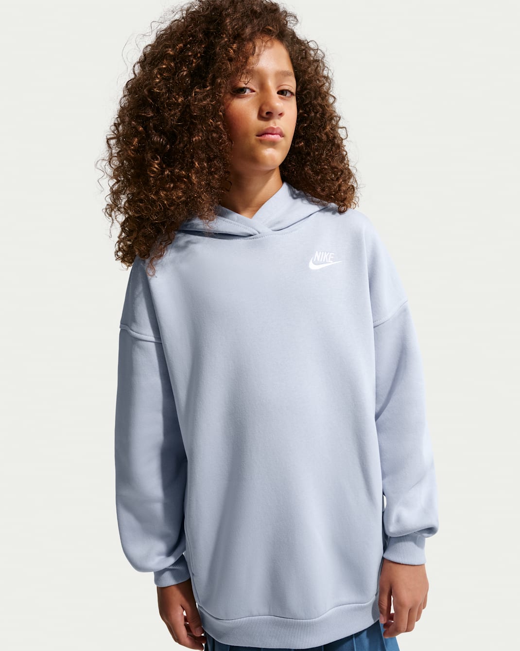Sweat à capuche oversize Nike Sportswear Club Fleece pour ado - Ghost/Ghost/Blanc