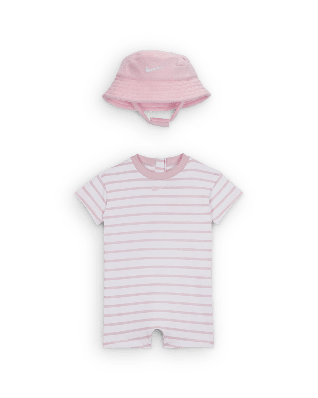 Nike Baby Short Sleeve Romper with Bucket Hat - Pink Foam