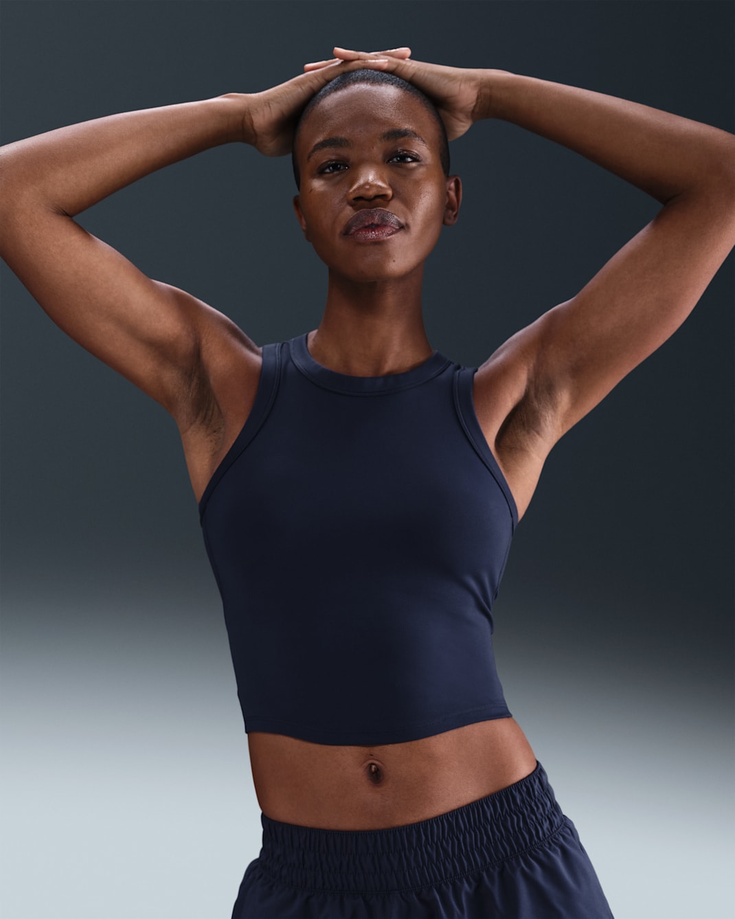 Nike One Fitted Dri-FIT Kurztanktop für Damen - Midnight Navy/Weiß