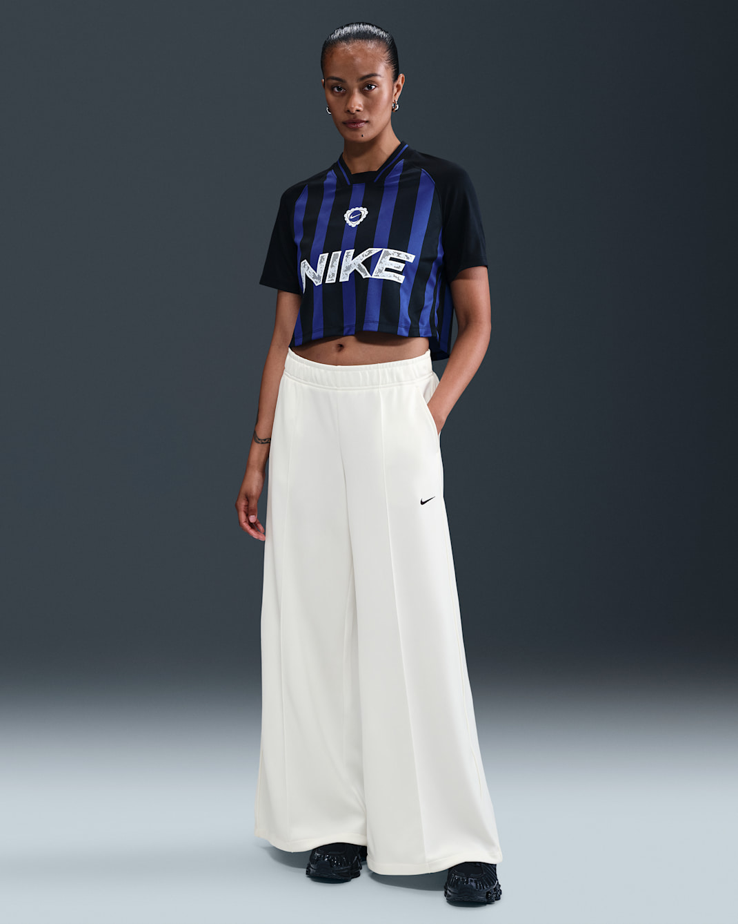 Nike Sportswear Women's Mid-Rise Wide-Leg Tracksuit Bottoms - Sail/Sail/Black