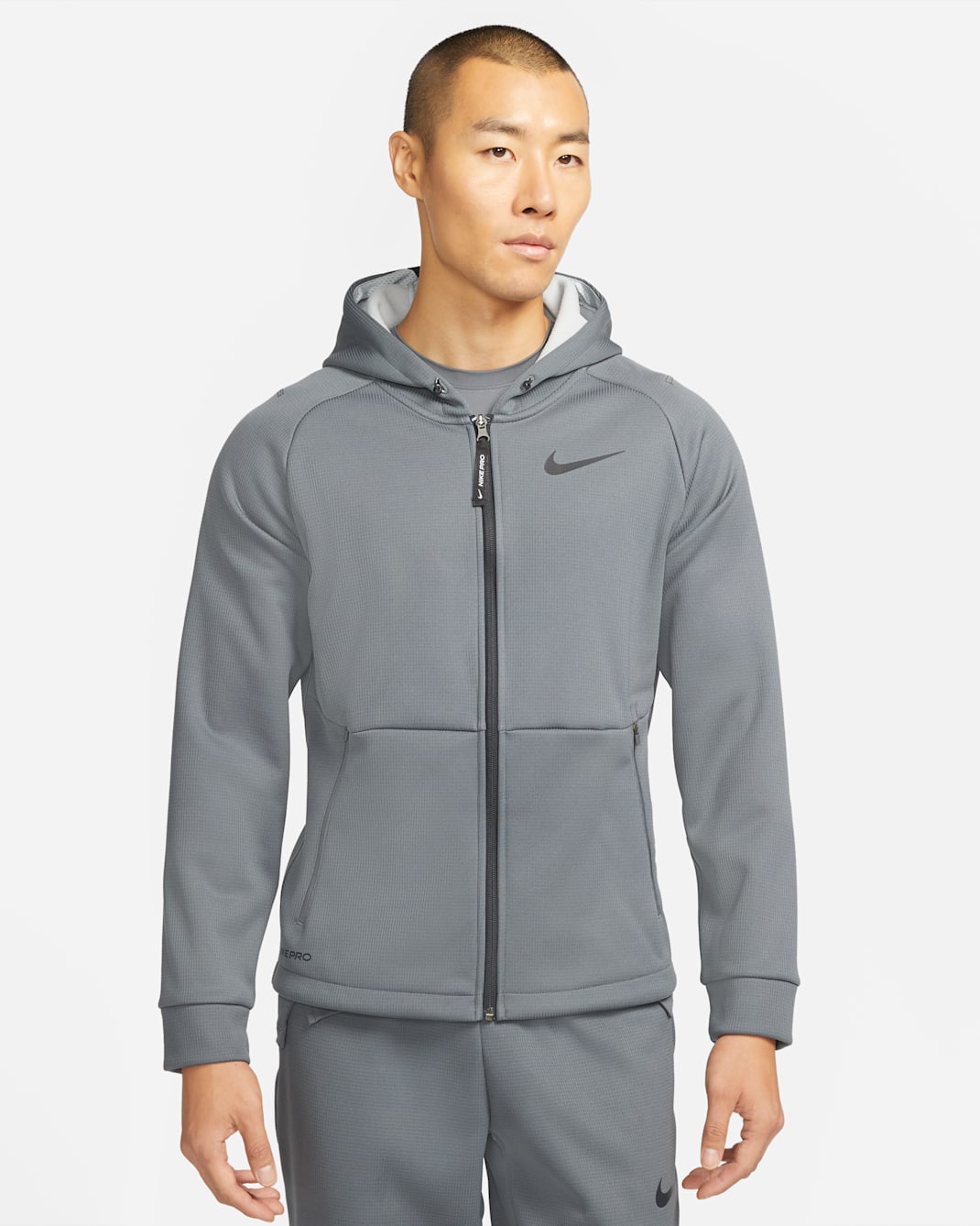 Nike Pro Therma-FIT Men's Full-Zip Hooded Jacket - Iron Grey/Light Smoke Grey/Black