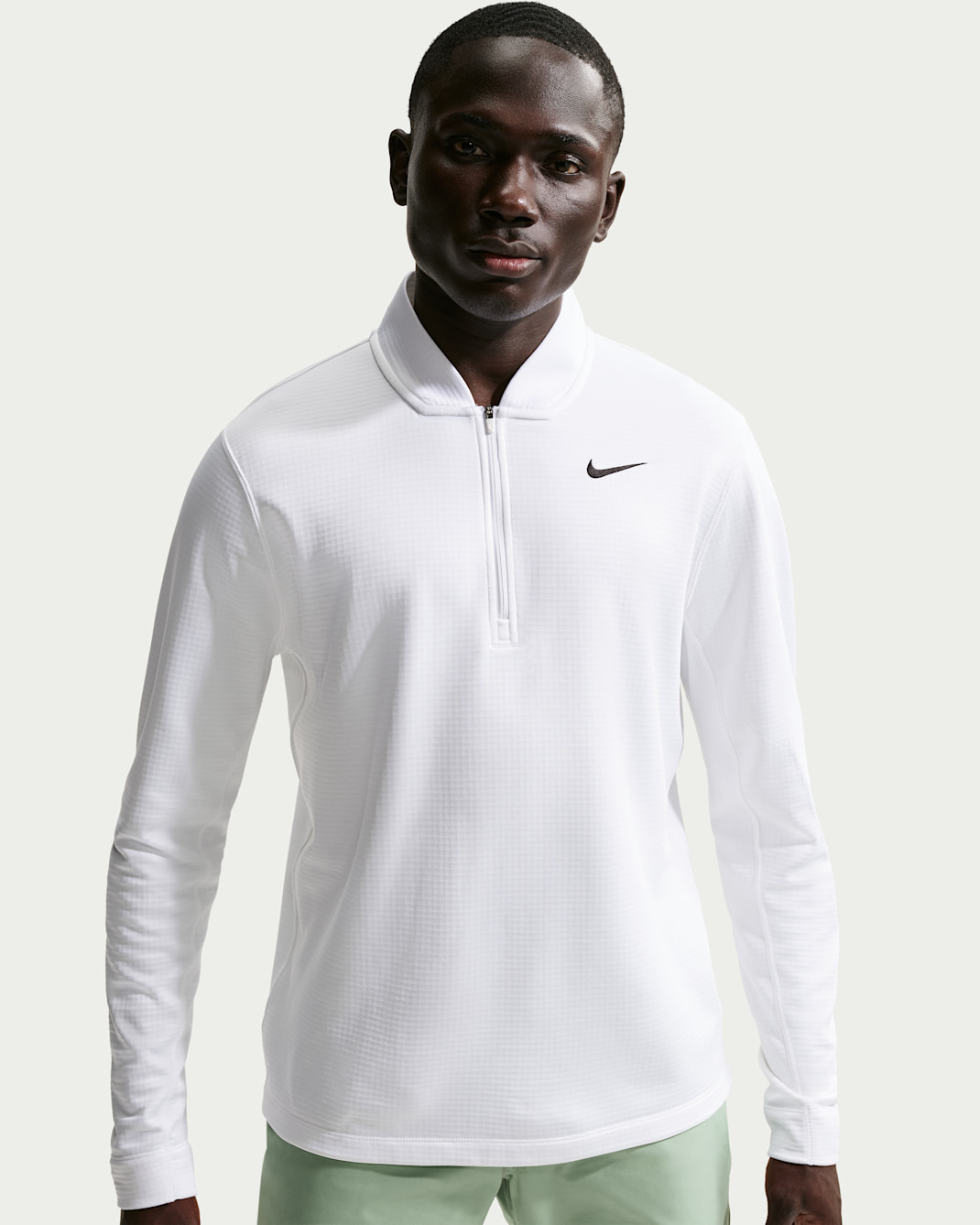 Nike Velocity Therma-FIT rövid cipzáras férfi golffelső - Fehér/Fekete