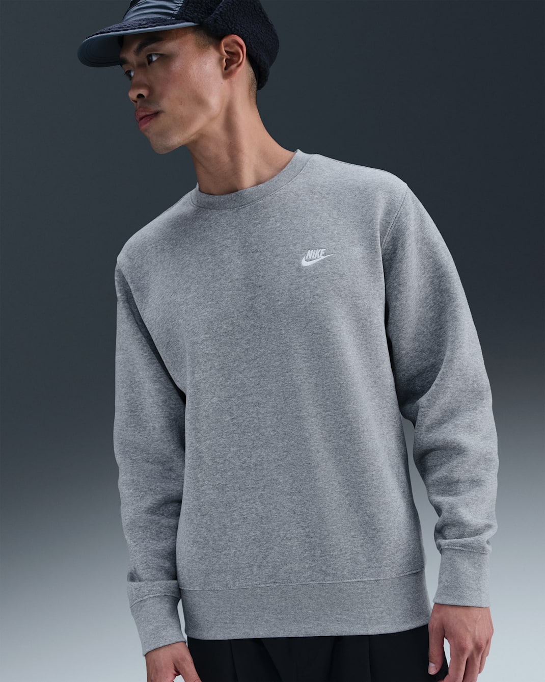 Nike Club Men's Fleece Crew - Dark Grey Heather/White