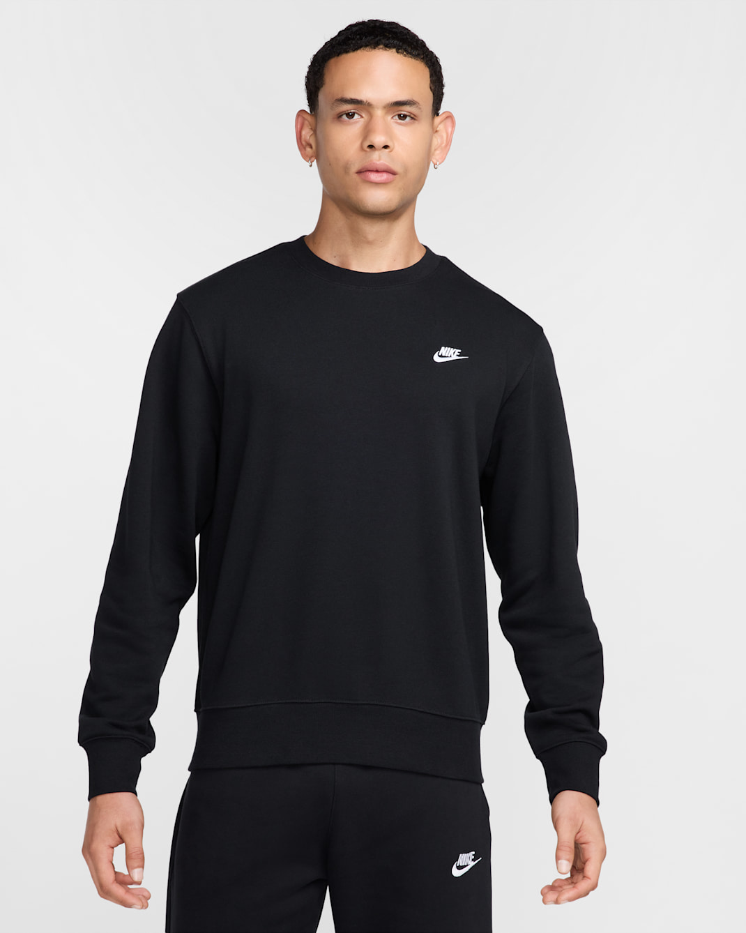 Sudadera de cuello redondo de French Terry para hombre Nike Club - Negro/Negro/Blanco