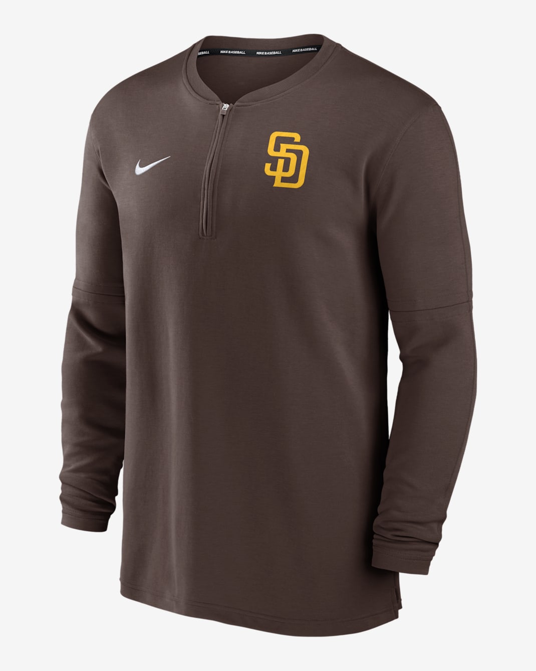 Playera de manga larga Nike Dri-FIT de la MLB de medio cierre para hombre San Diego Padres Authentic Collection Game Time - Marrón