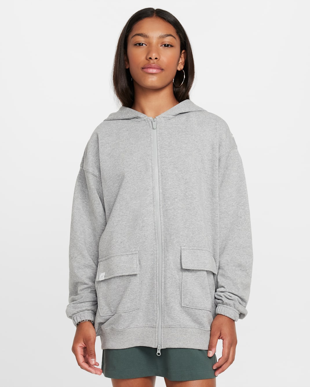ナイキ スポーツウェア ガールズ Dri-FIT オーバーサイズド フリース パーカー - ダークグレーヘザー