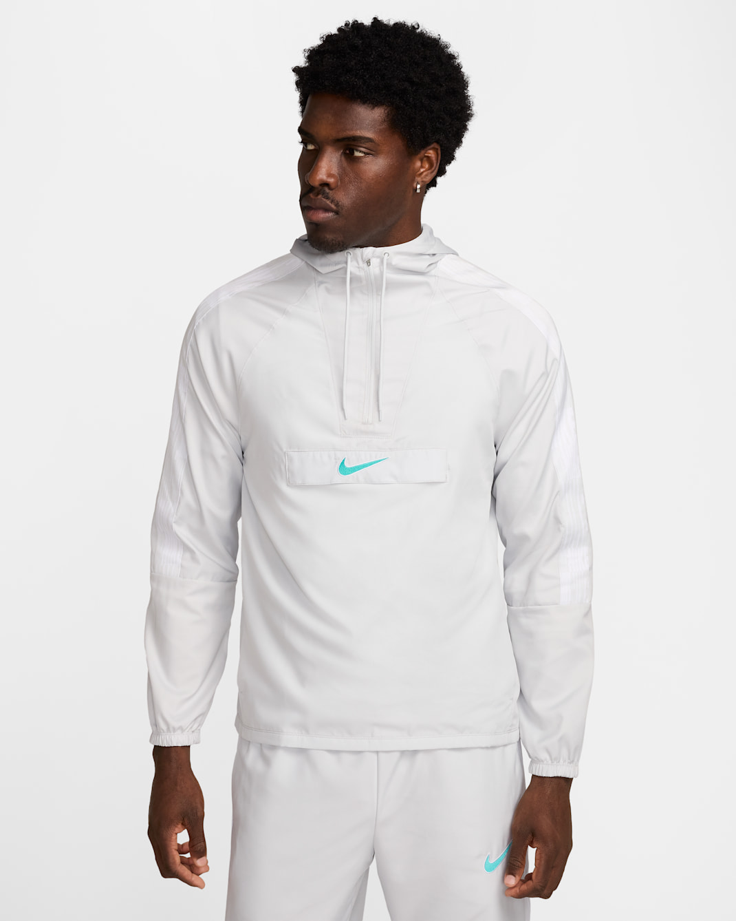 Nike Academy+ Men's Repel Soccer Anorak Jacket - Photon Dust/Dynamic Turquoise