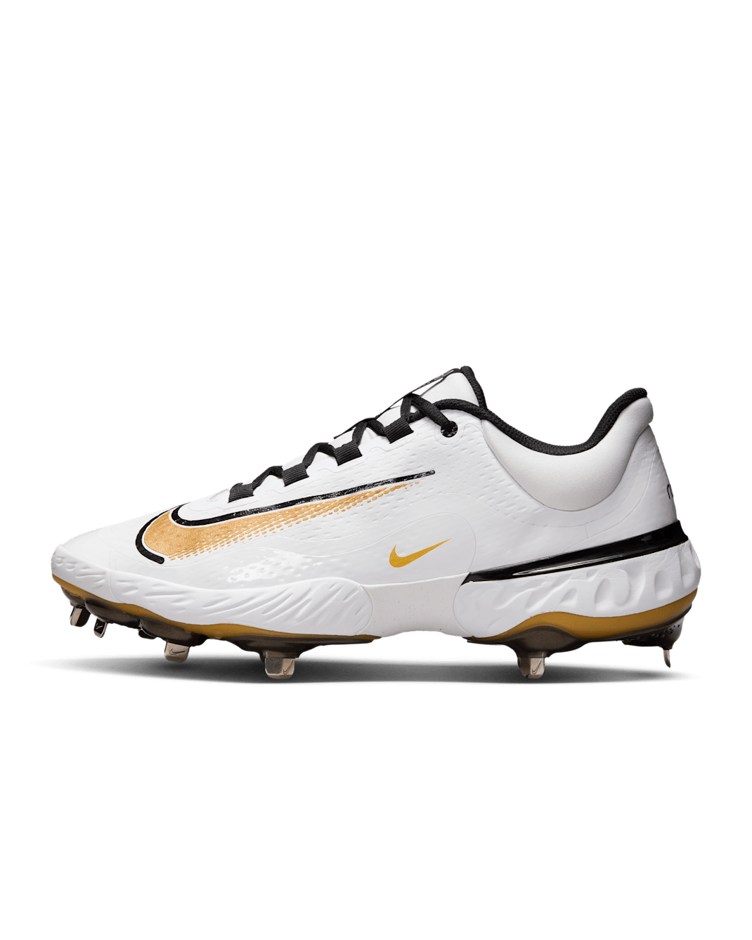Nike Alpha Huarache Elite 4 Low Men's Baseball Cleats - White/Black/Metallic Gold