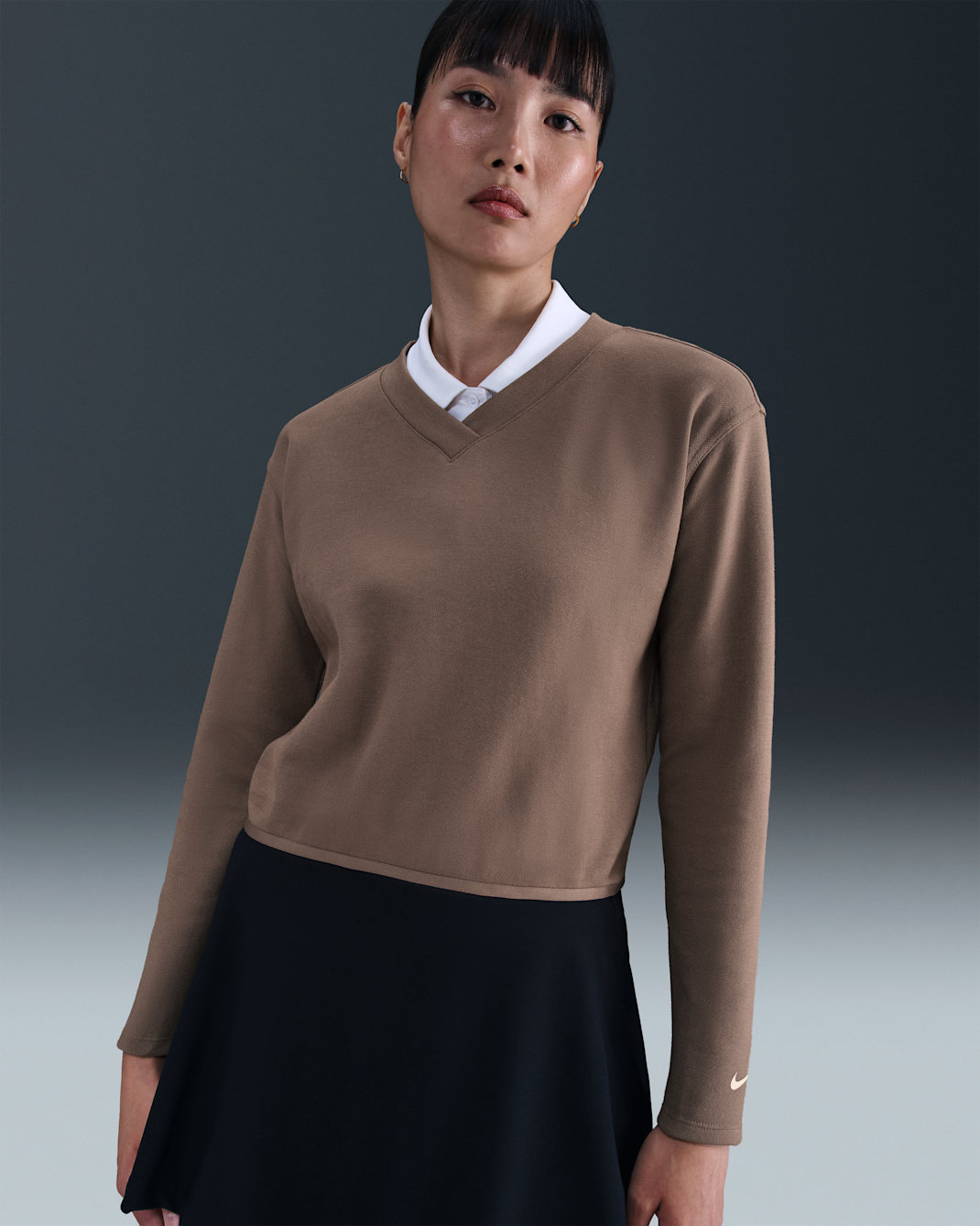 Nike Women's V-Neck Long-Sleeve Golf Top - Mink Brown/Mink Brown/Sail