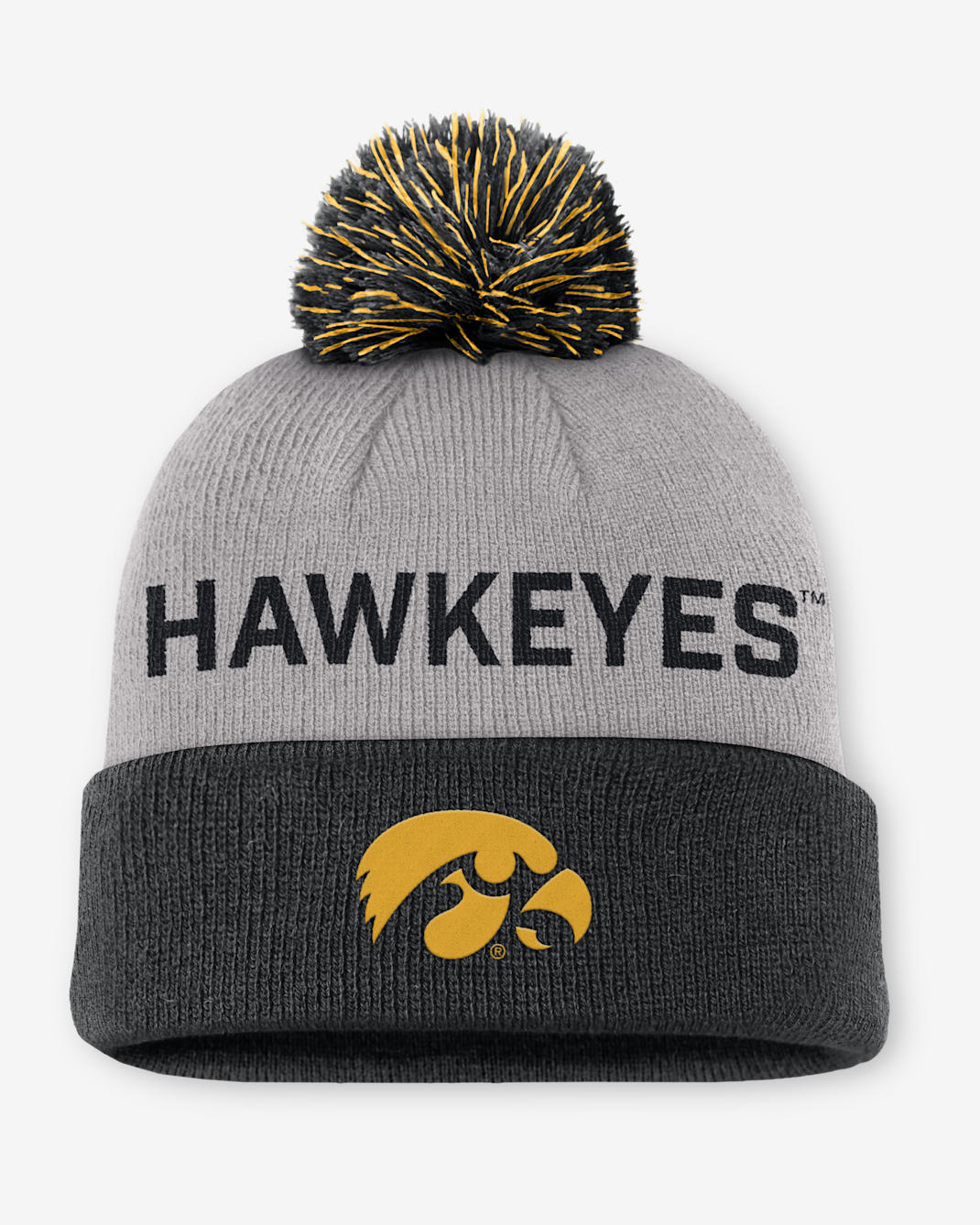 Iowa Primetime Peak Men's Nike College Cuffed Pom Beanie - Grey