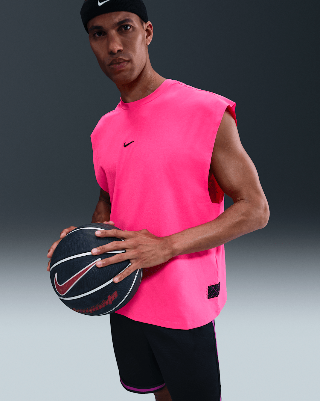 Playera de básquetbol sin mangas Dri-FIT para hombre Nike - Hiperrosa/Negro