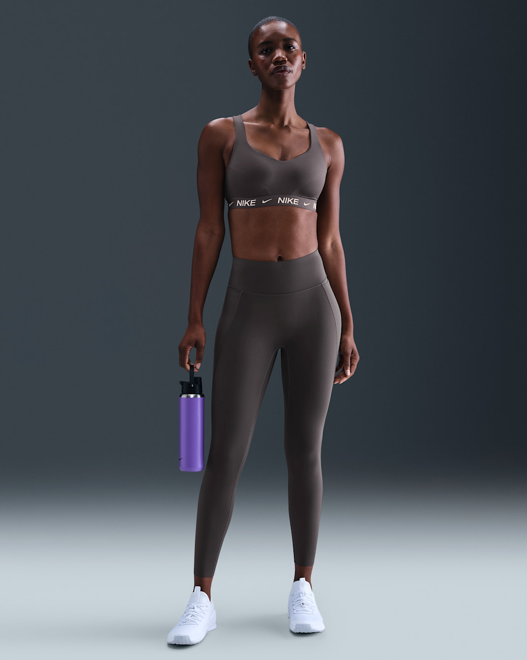Nike Universa Women's High-Waisted 7/8 Leggings with No Front Seam - Thunder Grey/Thunder Grey/Dark Shadow