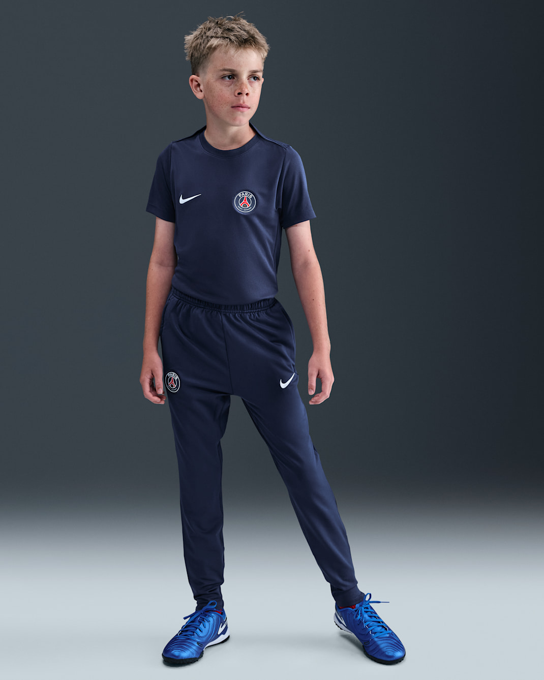 Fotbollsbyxor Paris Saint-Germain Strike Nike Dri-FIT i stickat material för ungdom - Midnight Navy/Hyper Royal/Vit