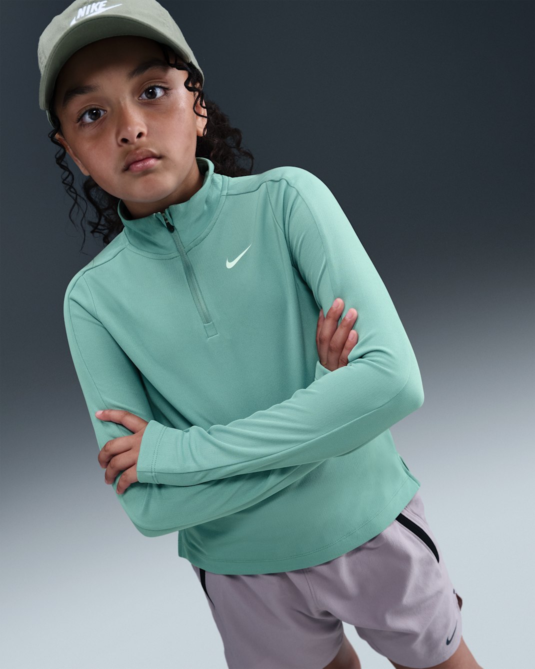 Nike Camiseta de manga larga con cremallera de 1/4 Dri-FIT - Niña - Cannon/Blanco