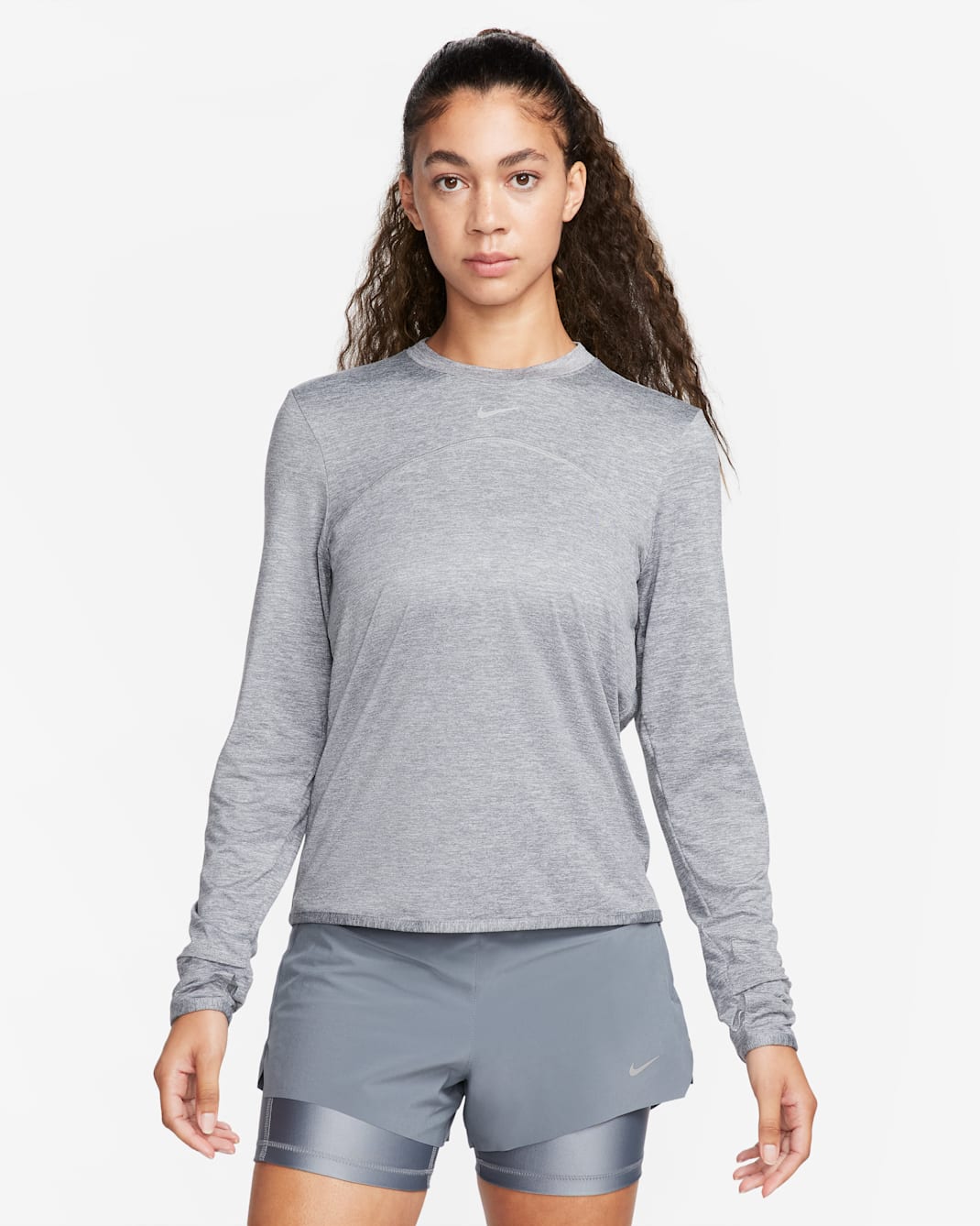 Nike Dri-FIT Swift Element UV Women's Crew-Neck Running Top - Smoke Grey/Light Smoke Grey/Heather