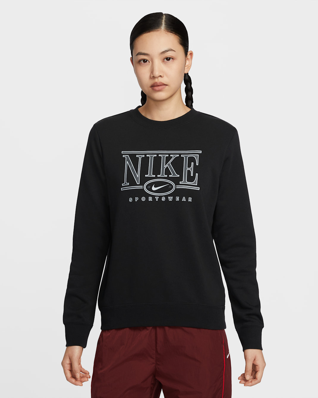เสื้อวอร์มคอกลมผู้หญิง Nike Sportswear Club Fleece - ดำ