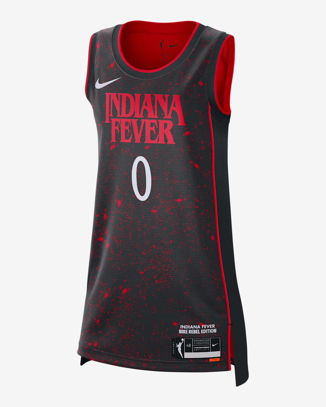 Jersey Nike Dri-FIT de la WNBA Victory para mujer Kelsey Mitchell Indiana Fever x Stranger Things 2025 Rebel Edition - Negro/Rojo universitario