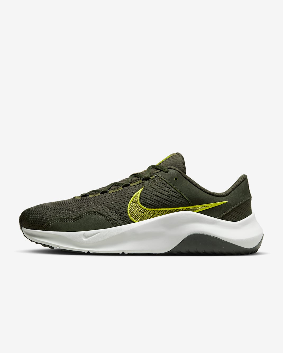 Nike Legend Essential 3 Next Nature Men's Workout Shoes - Sequoia/Light Silver/Medium Olive/High Voltage