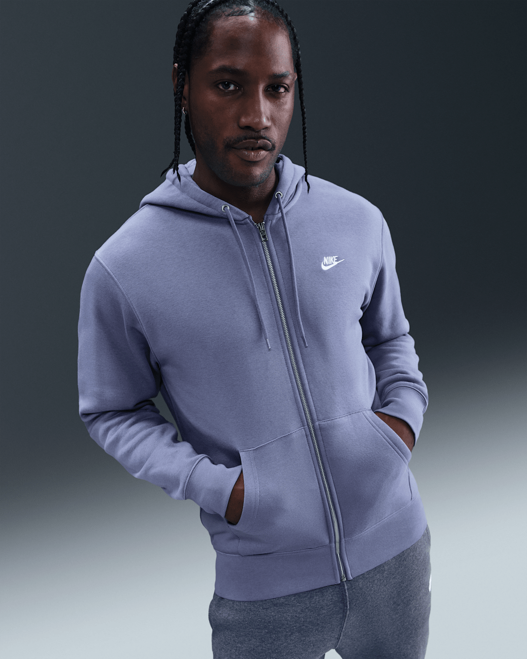Nike Club Men's Full-Zip Fleece Hoodie - World Indigo/World Indigo/White