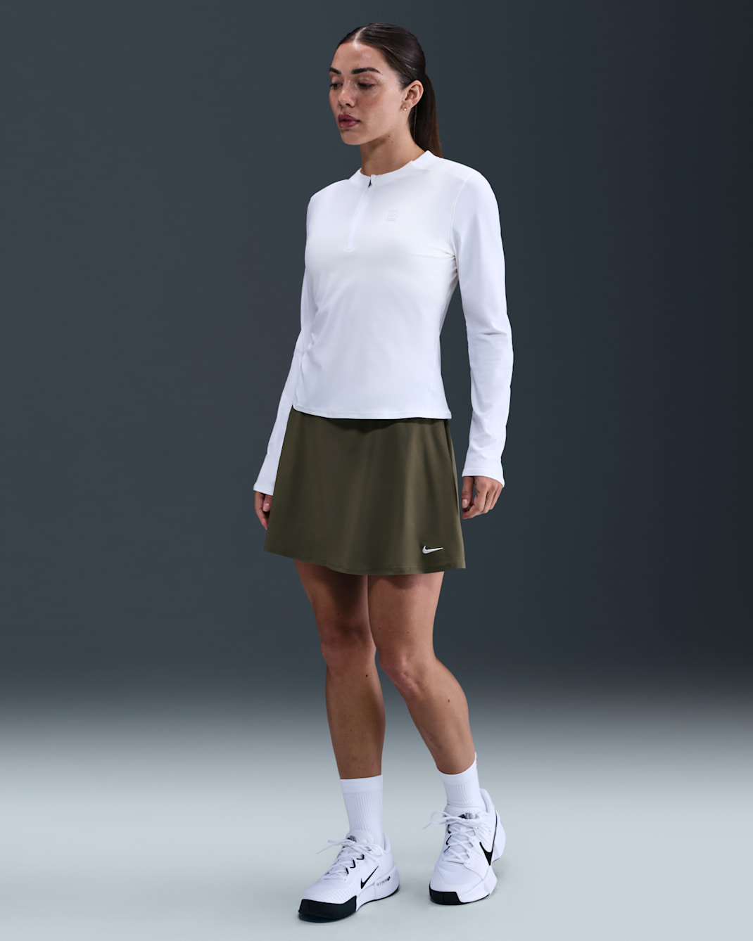 Nike Victory Women's Dri-FIT Flouncy Tennis Skirt - Medium Olive/Medium Olive/White