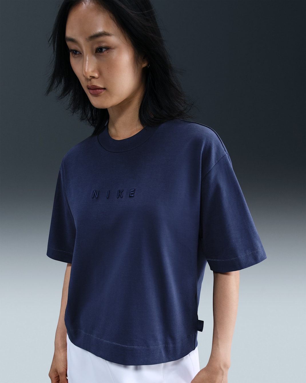나이키 스포츠웨어 여성 박시 반팔 티셔츠 - 미드나이트 네이비