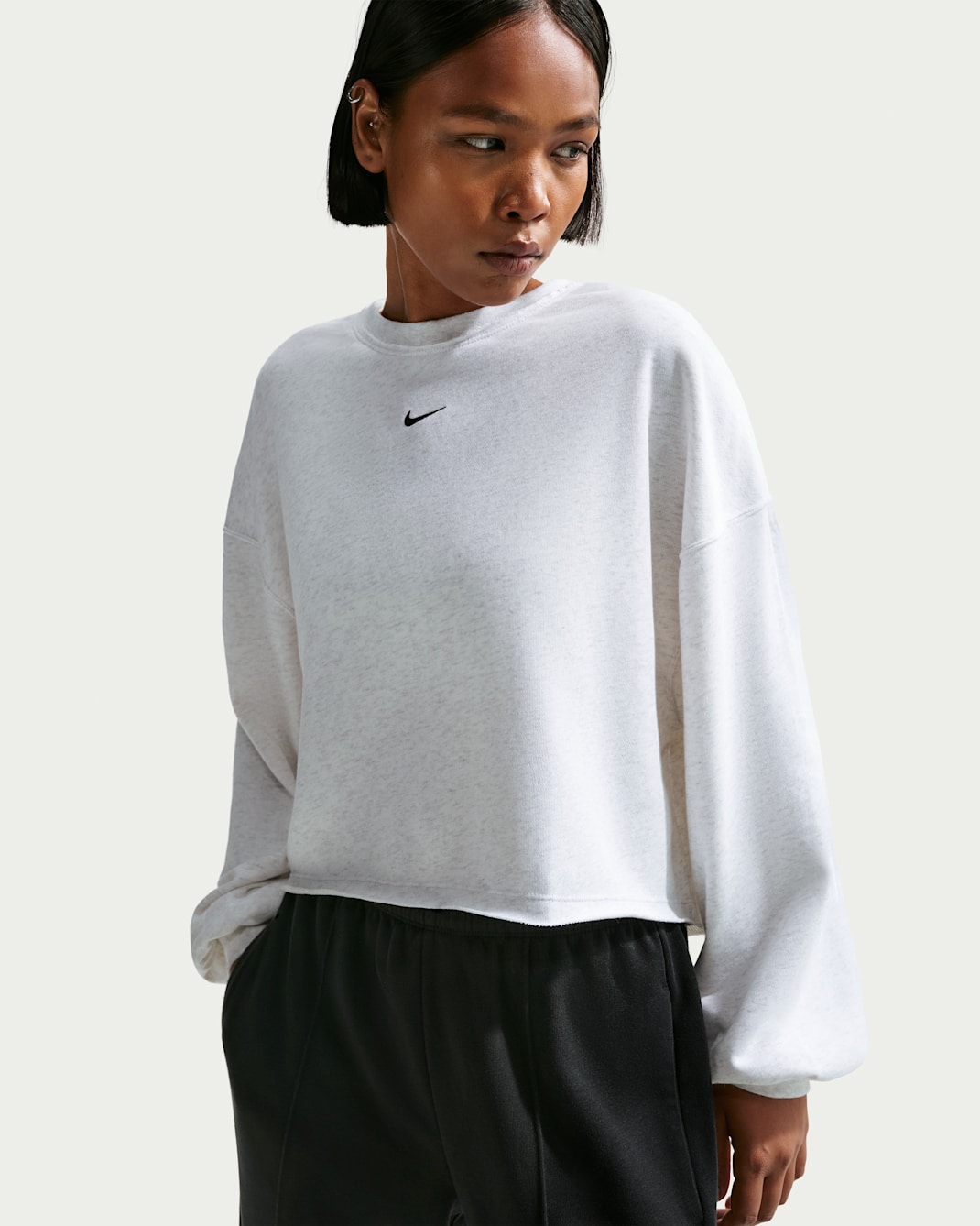 Sudadera de cuello redondo de French Terry oversized para mujer Nike Sportswear Chill Terry - Abedul jaspeado/Negro