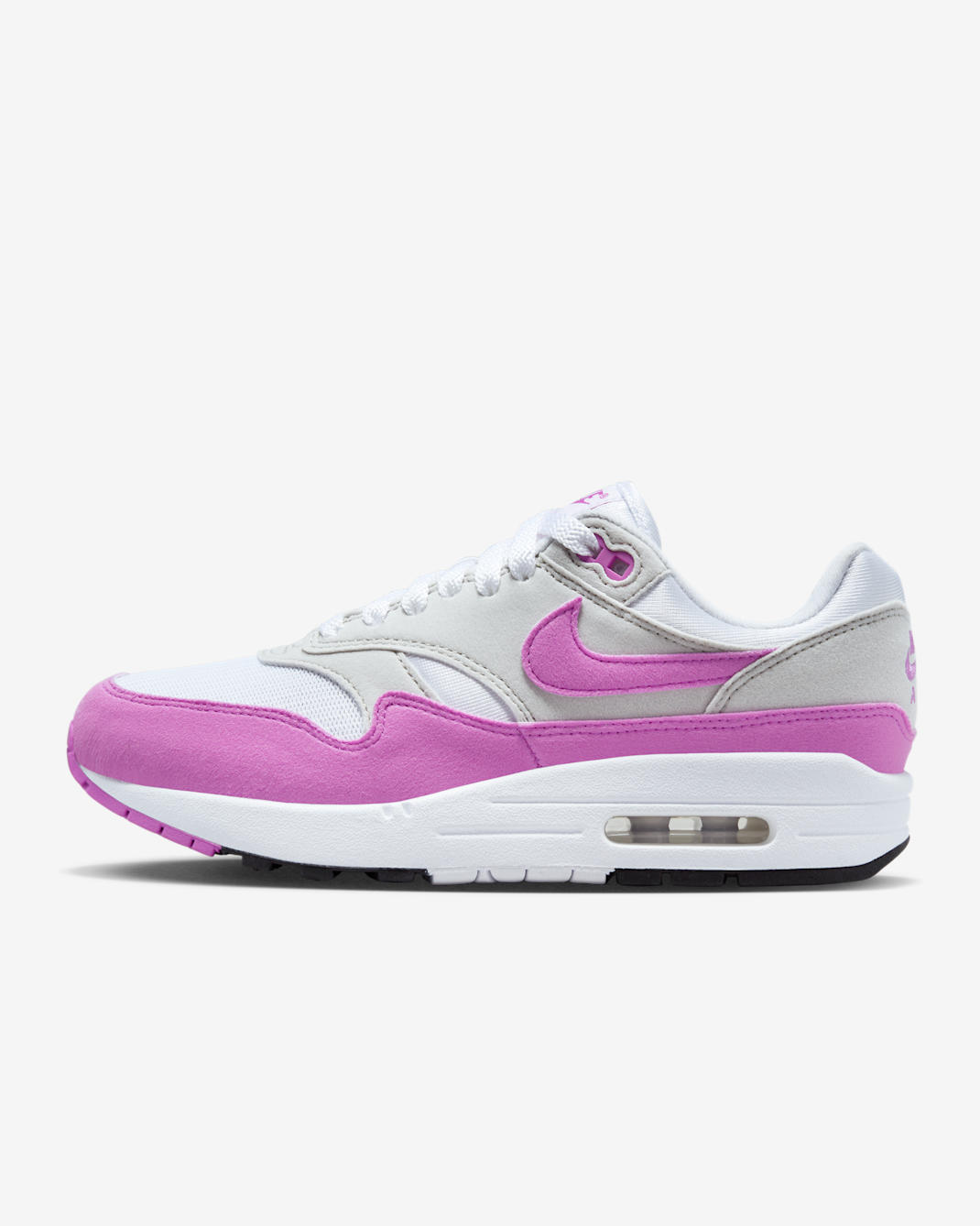 Nike Air Max 1 女鞋 - Neutral Grey/白色/黑色/Fuchsia Dream