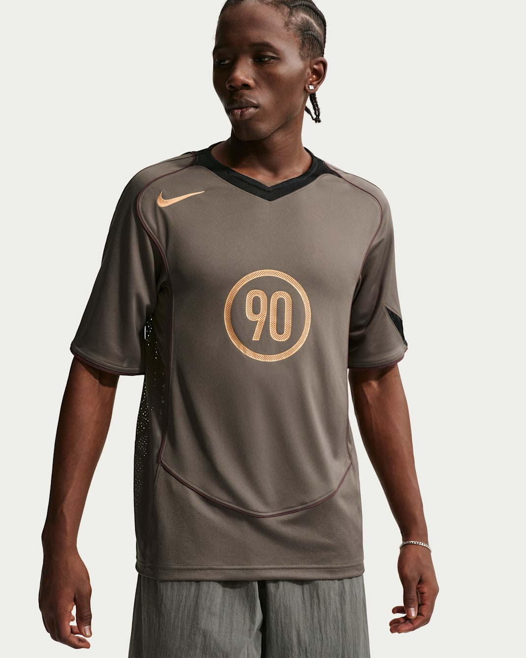 Nike Total 90 Men's Dri-FIT Short-Sleeve Soccer Top - Ironstone/Black/Burgundy Crush/Metallic Gold