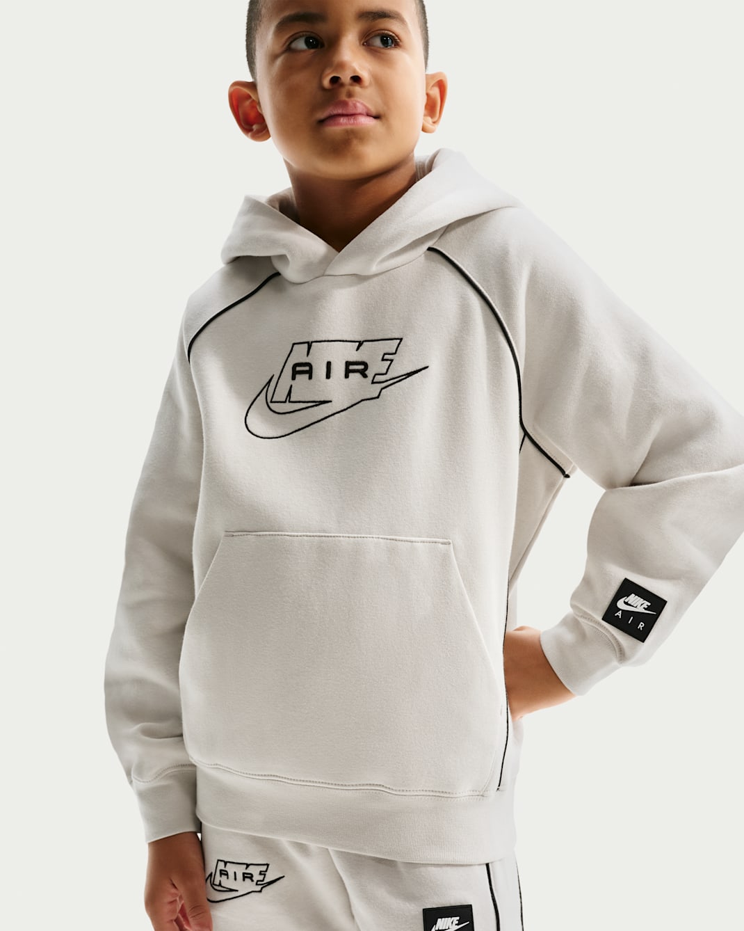 Nike Air Big Kids' Pullover Hoodie - Light Bone/Black/Black