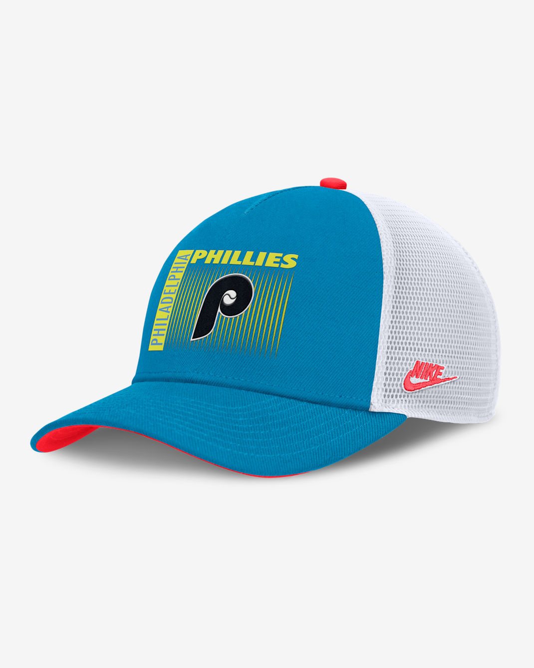 Philadelphia Phillies Neon 90s Rise Men's Nike Dri-FIT MLB Trucker Adjustable Hat - Blue